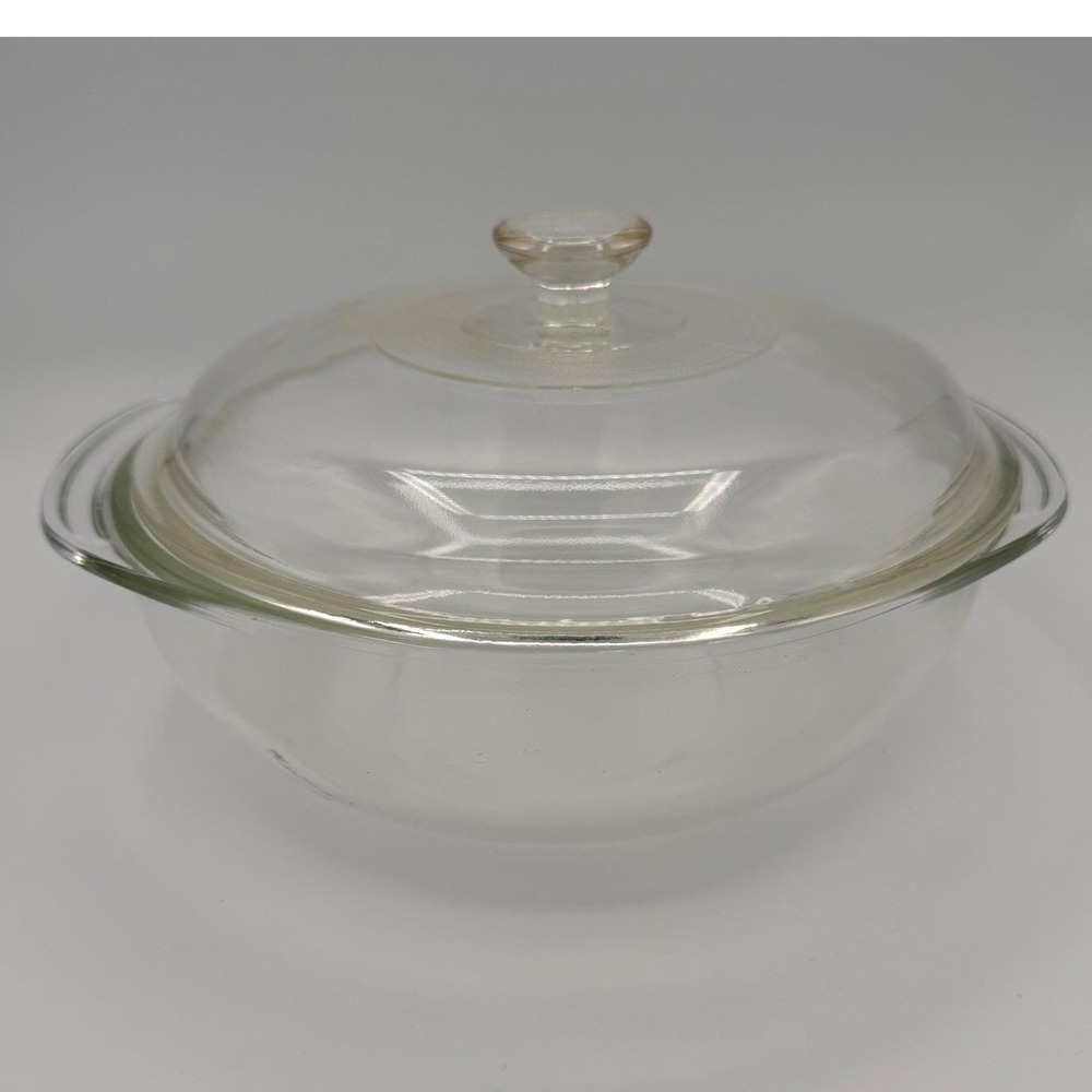 Vintage PYREX 024 2 Qt Clear Glass Round Casserole Dish with Lid USA Made